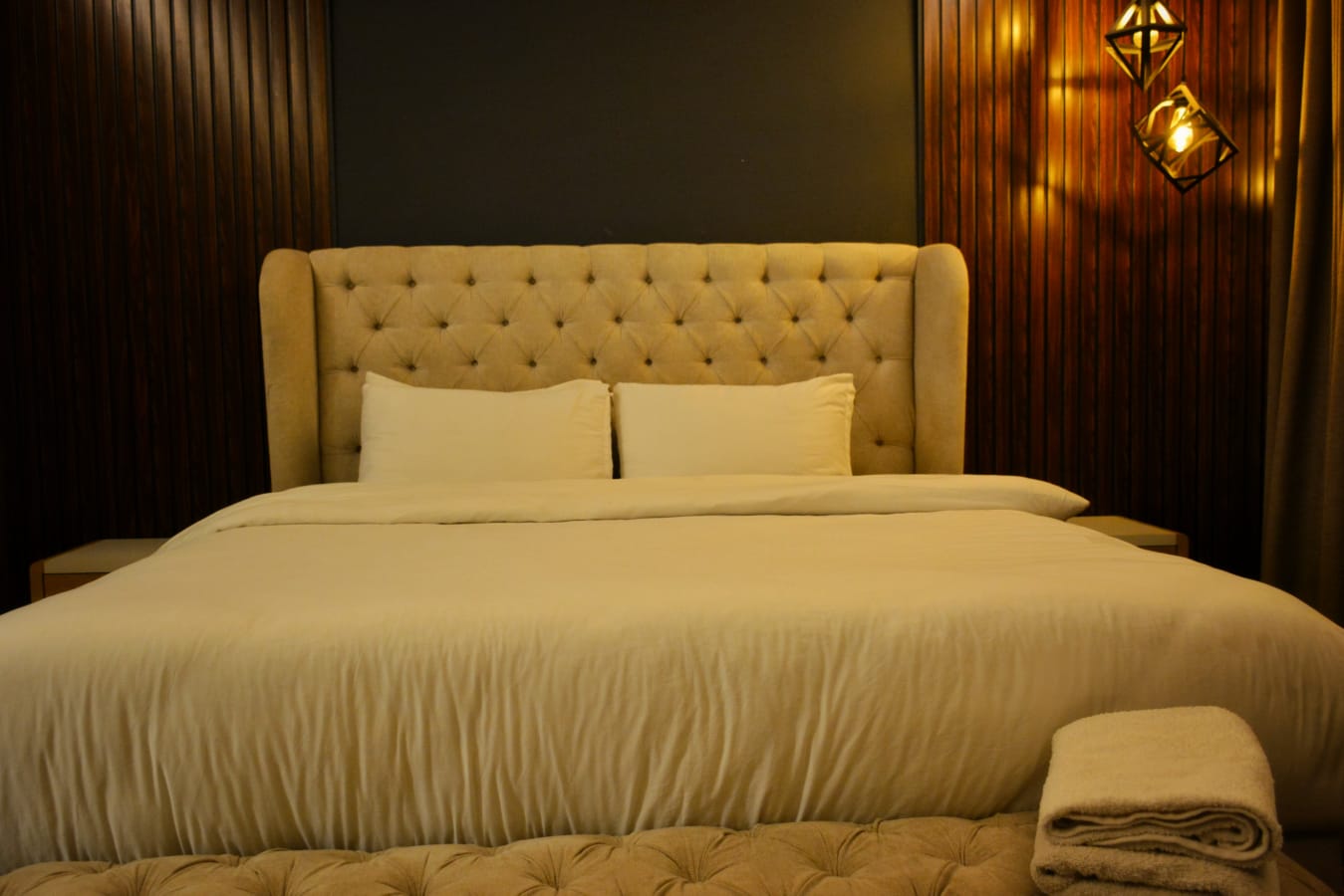 Cozy bedroom with warm lighting