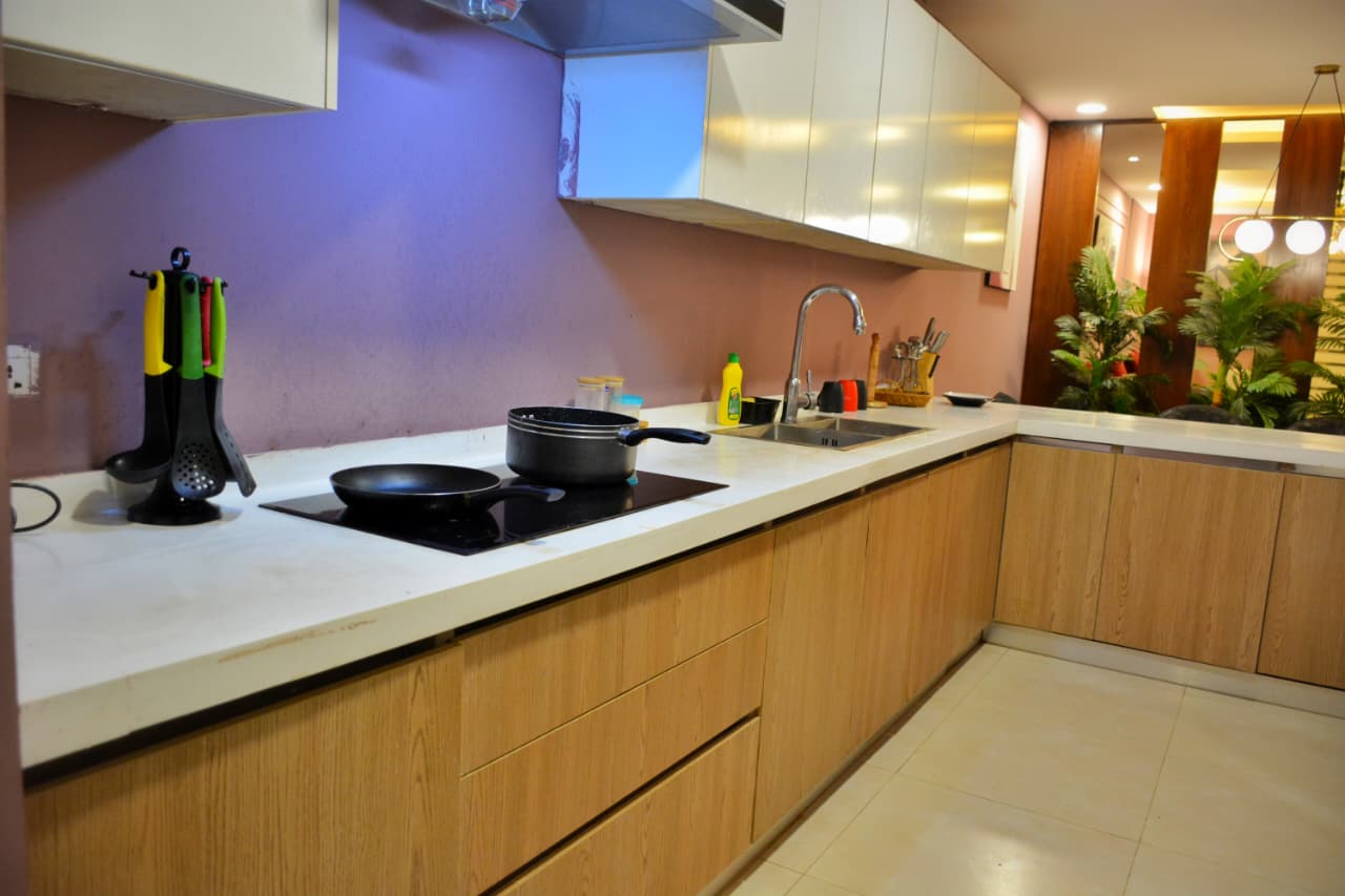 Clean kitchen workspace and sink